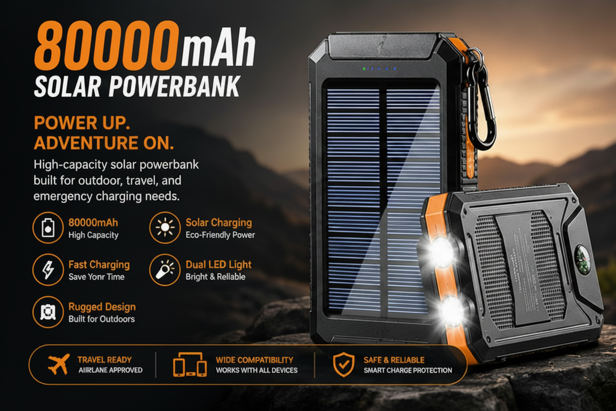 Die Venturio 80000mAh Solar Power Bank – Outdoor Ladegerät mit Kompass & LED — image 3