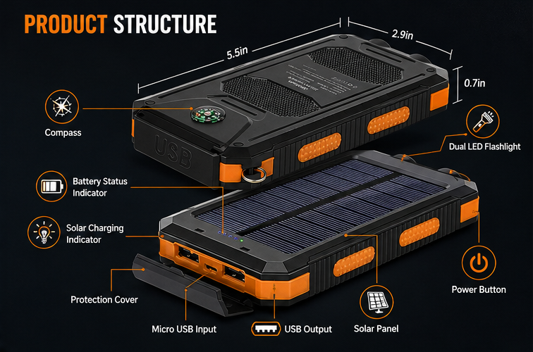 Die Venturio 80000mAh Solar Power Bank – Outdoor Ladegerät mit Kompass & LED — image 4